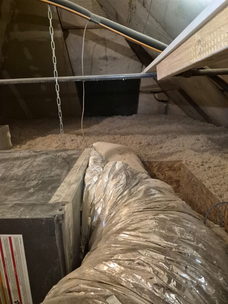 attic cellulose around large insulated duct