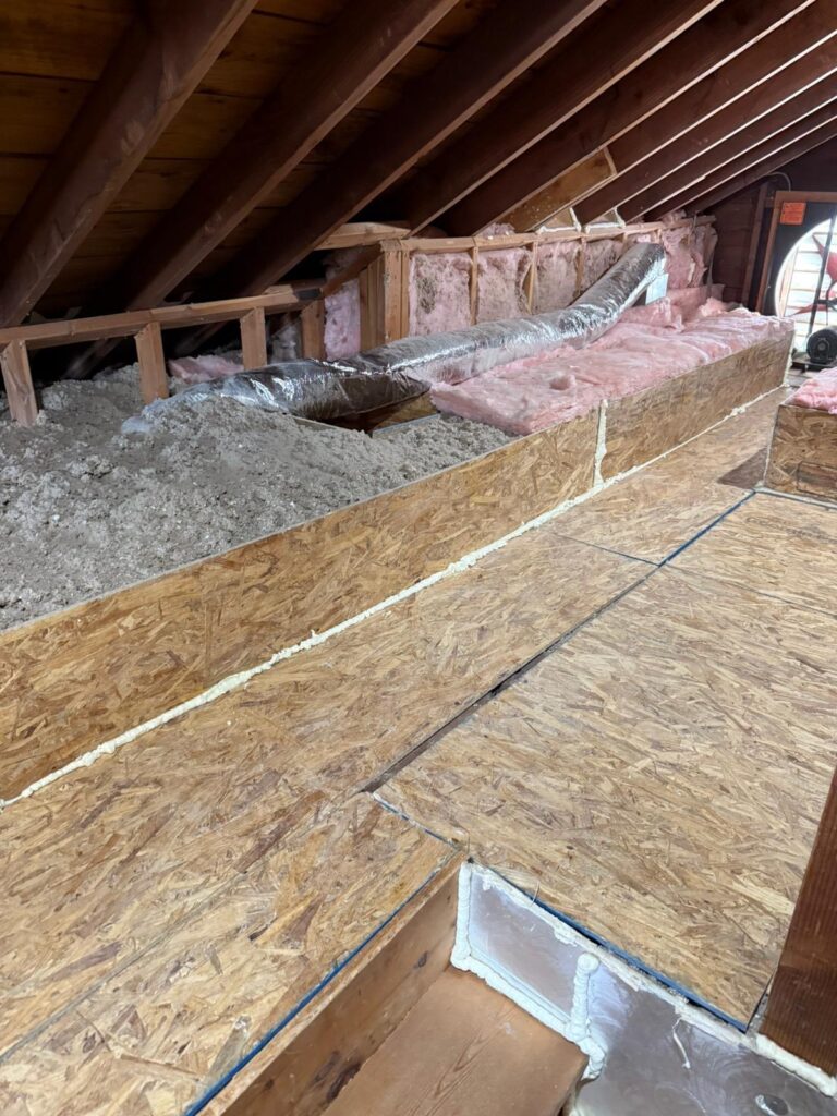 attic cellulose insulation with raised storage border
