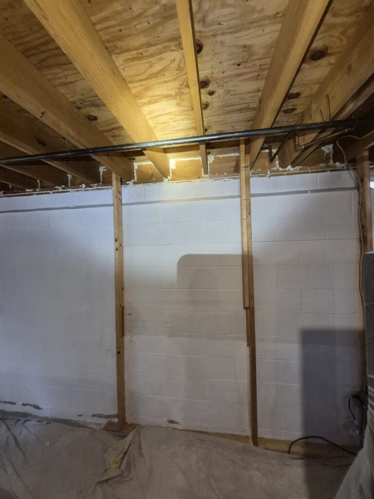 basement ceiling and wall work area