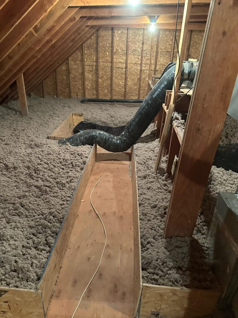 cellulose attic insulation with service walkway