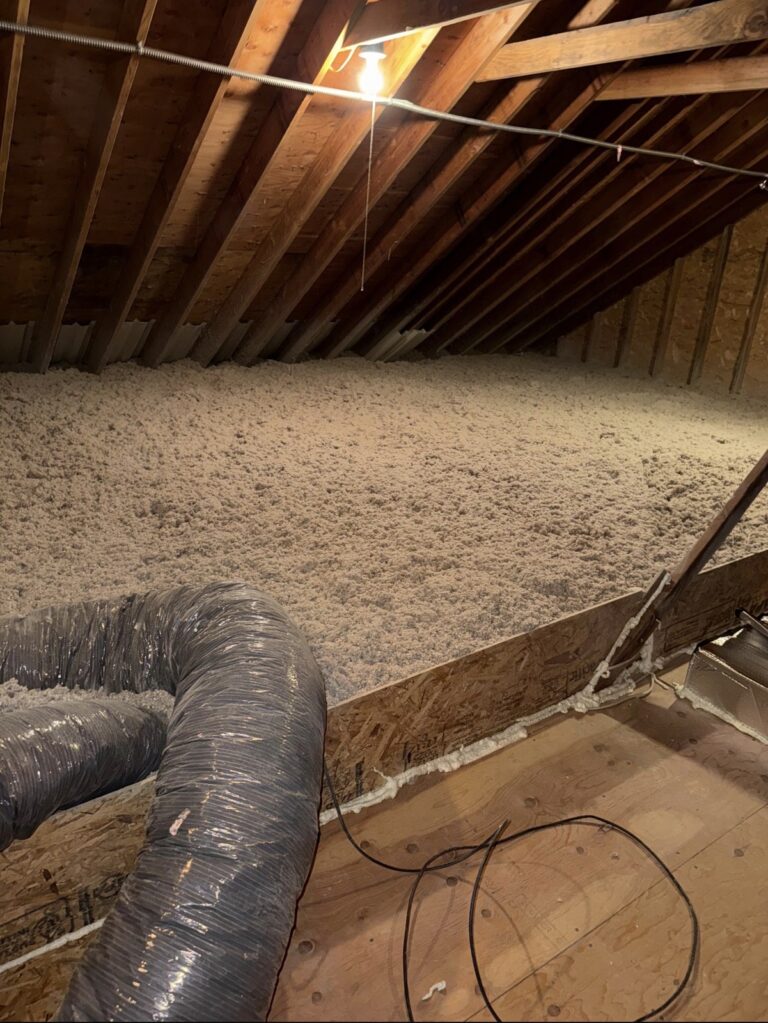 cellulose insulation around flex duct bends