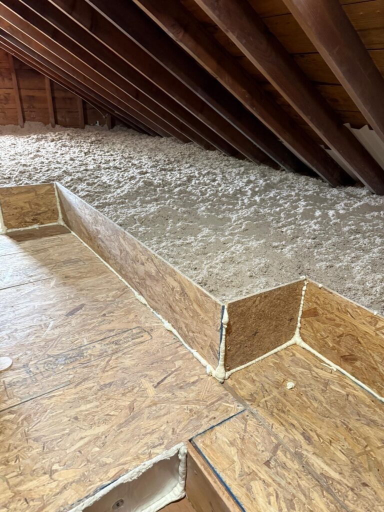 cellulose insulation beside storage deck