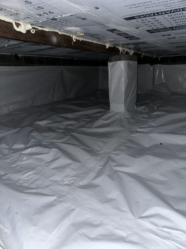 encapsulated crawl space with wrapped support pier nj
