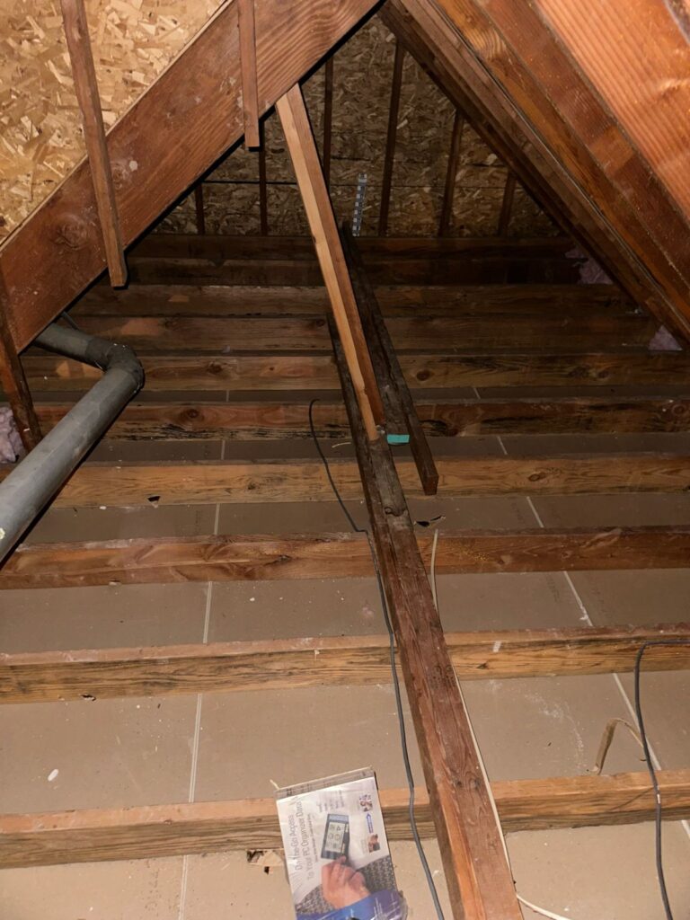exposed attic floor with service penetrations