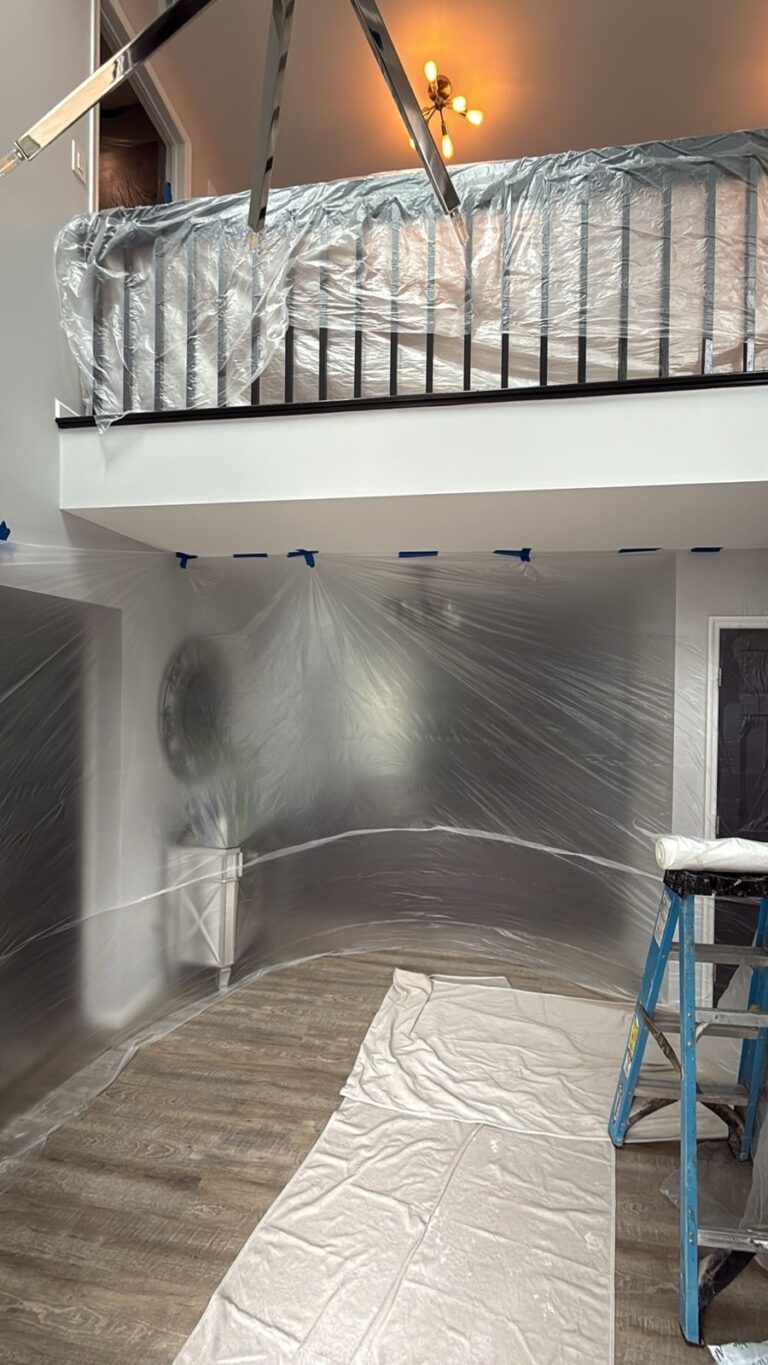 two story foyer protected for ceiling work
